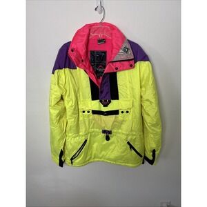 Mountain Goat Ski Jacket Winter Parka Vtg 90s Yellow Neon Colorblock Men's Med